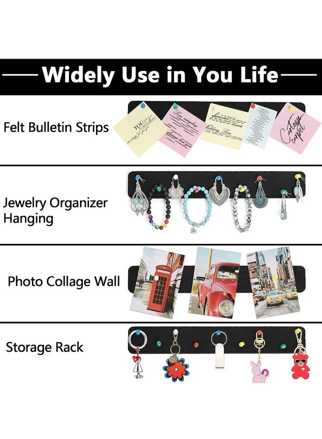 5 Pack Felt Pin Board Bar Strips Bulletin Board for Bedrooms Offices Home Wall Decoration, Notice Board Self Adhesive Cork Board with 35 Push Pins for Paste Notes, Photos, Schedules (Black) - Image 3