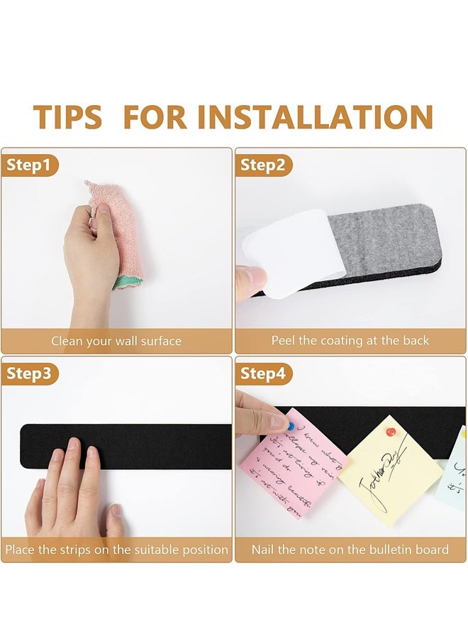 5 Pack Felt Pin Board Bar Strips Bulletin Board for Bedrooms Offices Home Wall Decoration, Notice Board Self Adhesive Cork Board with 35 Push Pins for Paste Notes, Photos, Schedules (Black) - Image 5