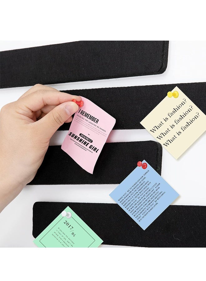 5 Pack Felt Pin Board Bar Strips Bulletin Board for Bedrooms Offices Home Wall Decoration, Notice Board Self Adhesive Cork Board with 35 Push Pins for Paste Notes, Photos, Schedules (Black) - Image 2
