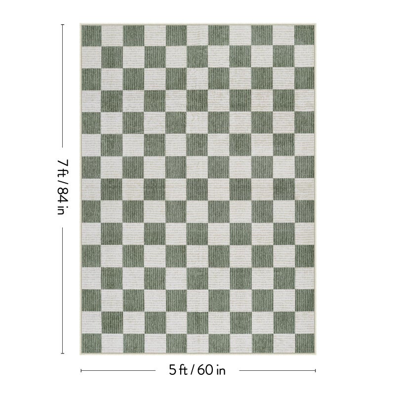 LIVEBOX Machine Washable 5x7 Area Rugs for Living Room Checkered, Non Slip Soft Low Pile Farmhouse Geometric Modern Neutral Playroom Boys Rugs for Bedroom, Large Carpet Rugs for Dining Room(Sage Green,5'x7') - Image 5