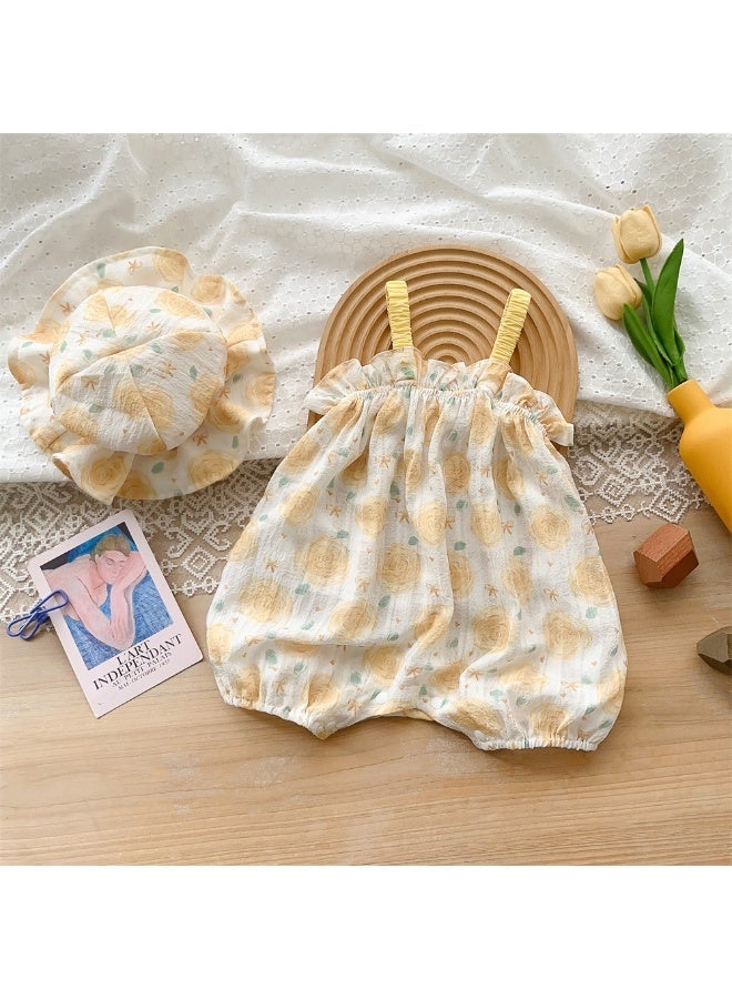 دوكو طباعة الزهور الأصفر مغطاة، مجموعة الصيف بدون أكمام، ملابس حديثي الولادة، مجموعة هدية ملابس الطفل - Image 1