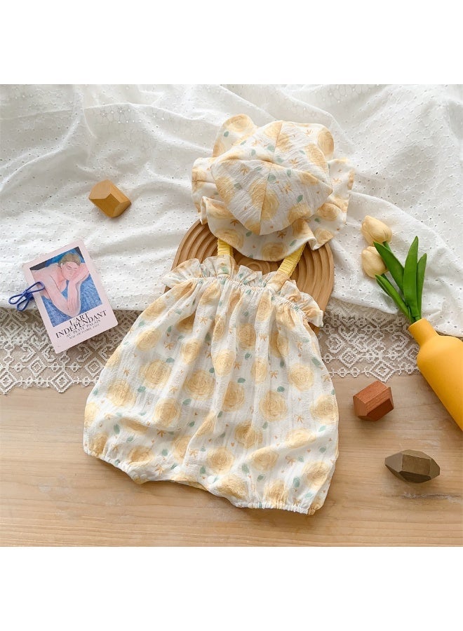 دوكو طباعة الزهور الأصفر مغطاة، مجموعة الصيف بدون أكمام، ملابس حديثي الولادة، مجموعة هدية ملابس الطفل - Image 2