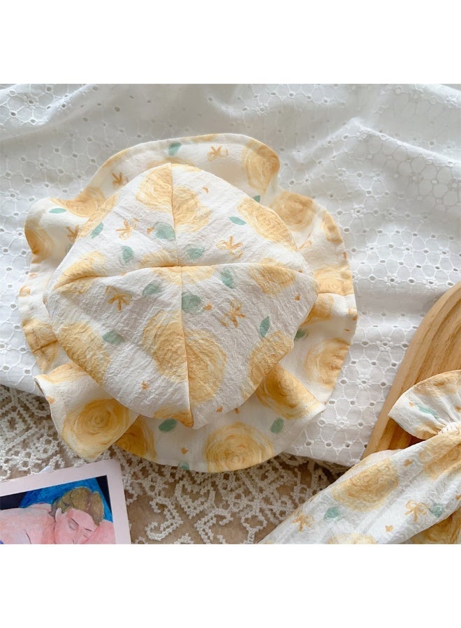 دوكو طباعة الزهور الأصفر مغطاة، مجموعة الصيف بدون أكمام، ملابس حديثي الولادة، مجموعة هدية ملابس الطفل - Image 3