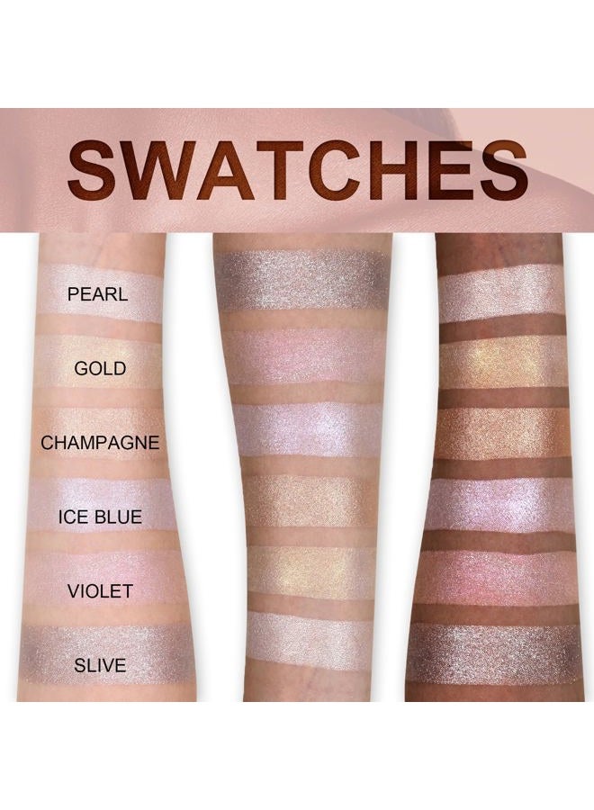 Ucanbe لوحة مكياج هايلايتر للجمال - 6 ألوان بودرة لامعة لوحة مكياج لؤلؤي أبيض أشقر أزرق بنفسجي فضي لوحة إضاءة للوجه مجموعة بلاشر برونزر ناعمة طويلة الأمد مقاومة للماء - Image 5