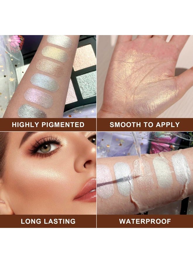 Ucanbe لوحة مكياج هايلايتر للجمال - 6 ألوان بودرة لامعة لوحة مكياج لؤلؤي أبيض أشقر أزرق بنفسجي فضي لوحة إضاءة للوجه مجموعة بلاشر برونزر ناعمة طويلة الأمد مقاومة للماء - Image 4