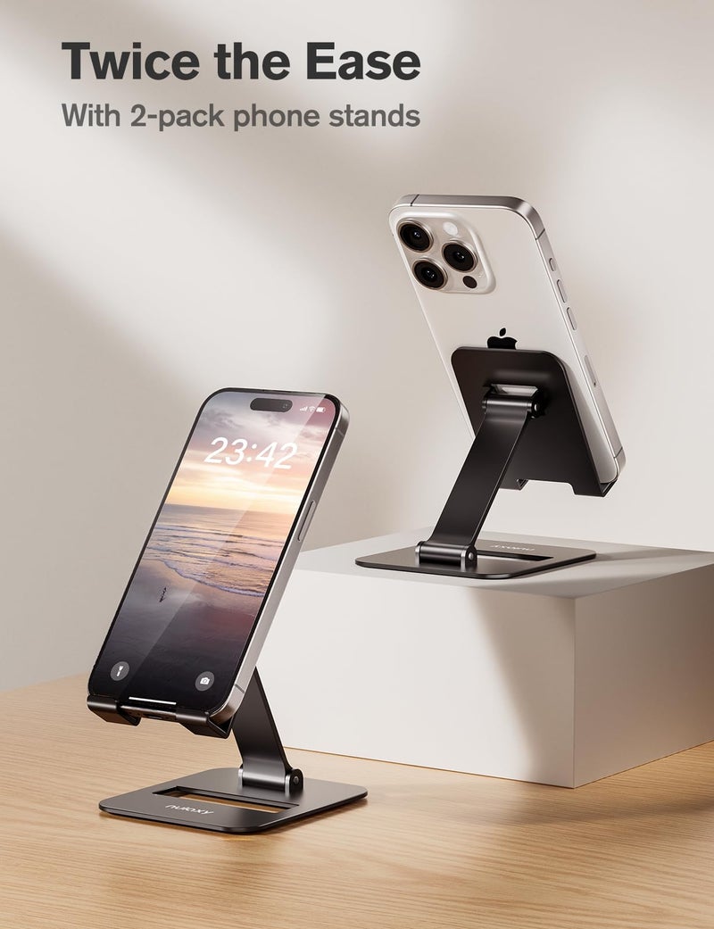Nulaxy 2 Pack Dual Folding Cell Phone Stand, Fully Adjustable Phone Holder for Desk, Compatible with Phone 16 15 14 13 12 11, Nintendo Switch, All Phones, Black - Image 2