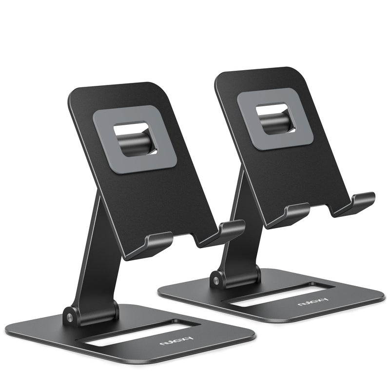 Nulaxy 2 Pack Dual Folding Cell Phone Stand, Fully Adjustable Phone Holder for Desk, Compatible with Phone 16 15 14 13 12 11, Nintendo Switch, All Phones, Black - Image 1