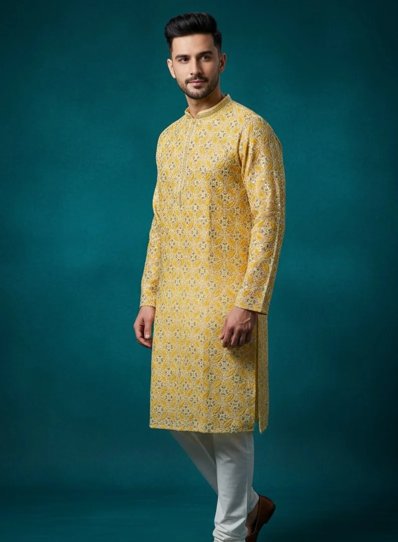 Lehar Yellow Embroidered Kurta Set