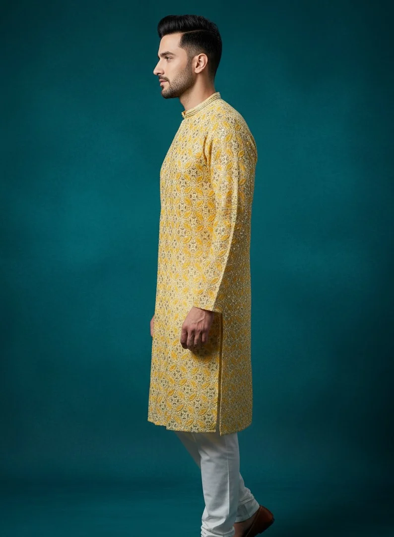 Lehar Yellow Embroidered Kurta Set