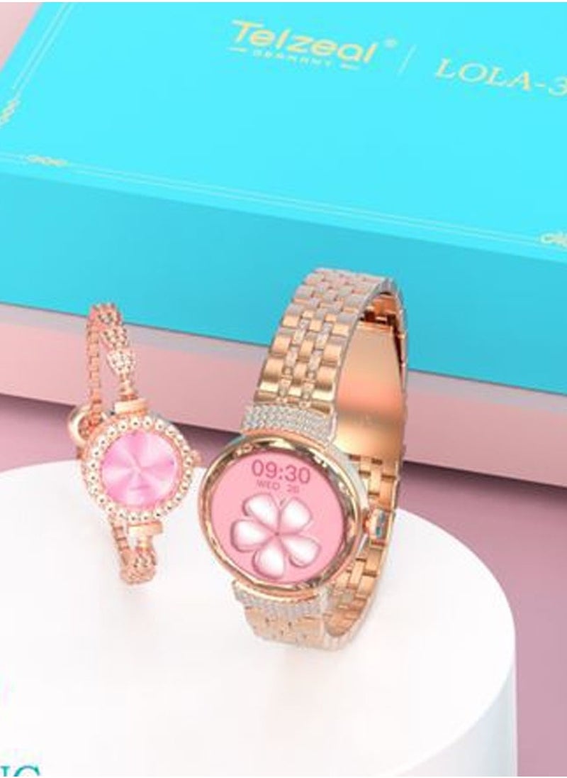 Telzeal Telzeal Lola 3 Round Shape Ladies Smart Watch With Stylish Analog Watch Bracelet and Wireless Charger Gold  - Image 2
