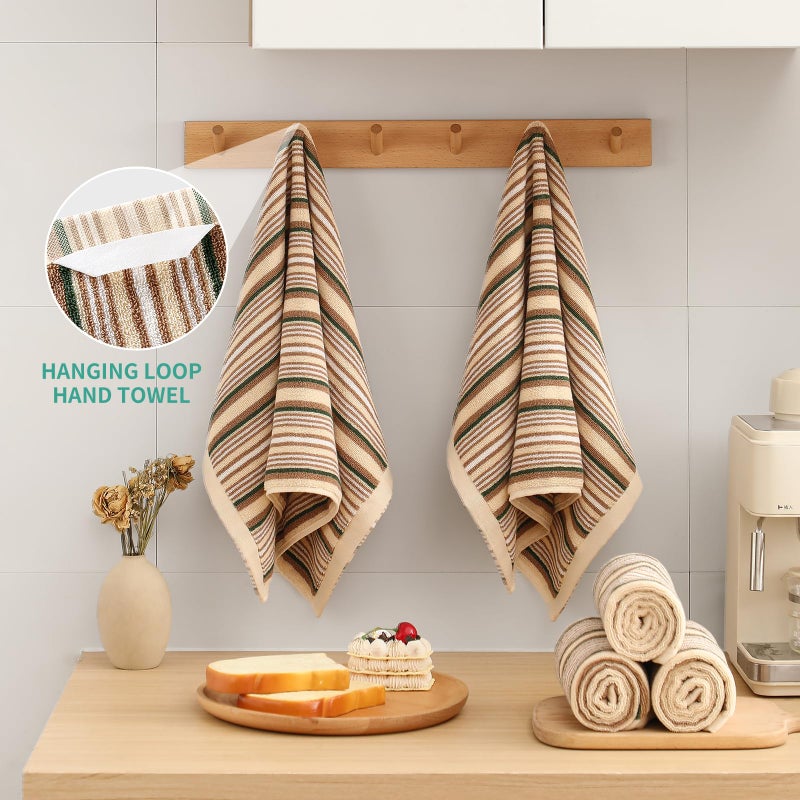 SALAS Premium Kitchen Dish Towels for Drying Dishes  Large Cotton Kitchen Towels  Stripped Terry Dish Cloths  Thick Highly Absorbent Kitchen Towel Sets with Hanging Loop  16"" X 26""  6 Packs Beige - Image 4