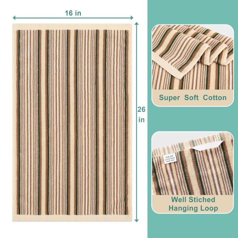SALAS Premium Kitchen Dish Towels for Drying Dishes  Large Cotton Kitchen Towels  Stripped Terry Dish Cloths  Thick Highly Absorbent Kitchen Towel Sets with Hanging Loop  16"" X 26""  6 Packs Beige - Image 2