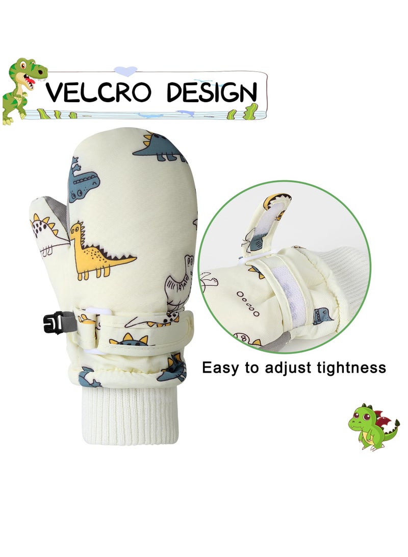Excefore Kids Ski Gloves, Toddle Thermal Snow Waterproof Gloves, Dinosaur Pattern With Plush Lining Winter Ski Mittens for Toddlers Boys Kids Baby Outdoor Skiing Snowboarding, M Size - Image 2