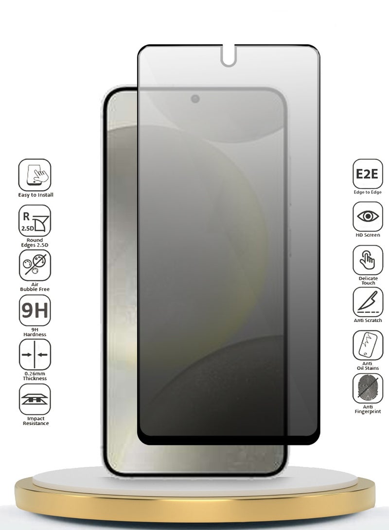 Wtech Samsung Galaxy S24 5G 2024 Premium E2E Privacy Full Glue Full Cover Tempered Glass Screen Protector (MSGECP) - Clear/Black - Image 2