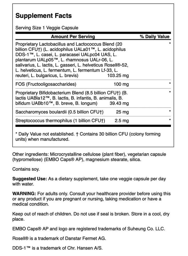 Swanson Ultra Probiotic Complex 30 Billion Cfu 60 Veg Capsules - Image 2