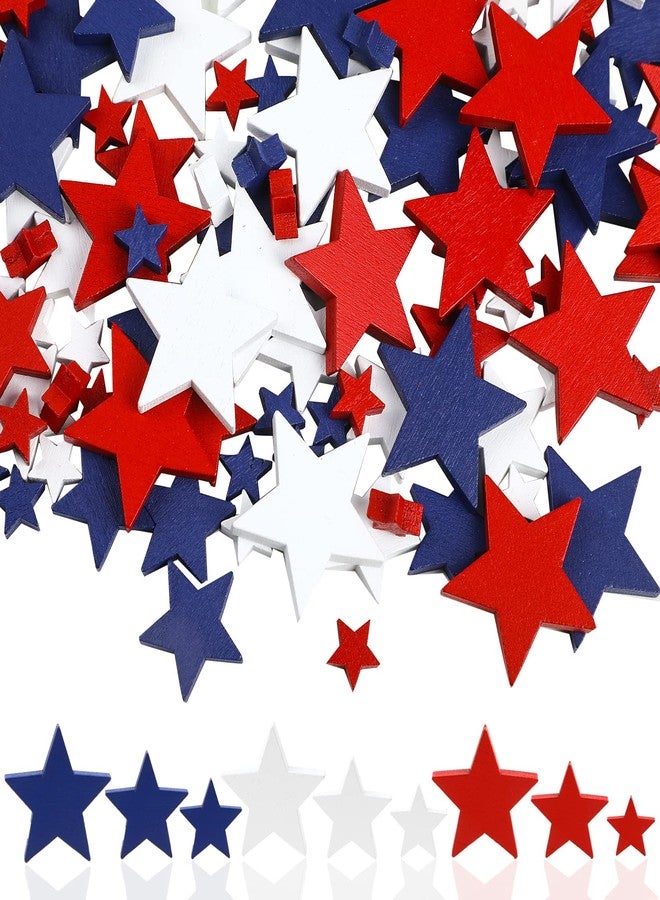 FOIMAS 120pcs 4th of July Wood Stars Ornament Patriotic Wooden Star for Crafts Independence Day Memorial America Flag Labor Day,White Navy Blue and Red - Image 1