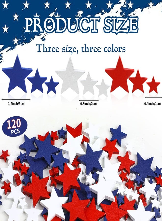 FOIMAS 120pcs 4th of July Wood Stars Ornament Patriotic Wooden Star for Crafts Independence Day Memorial America Flag Labor Day,White Navy Blue and Red - Image 2