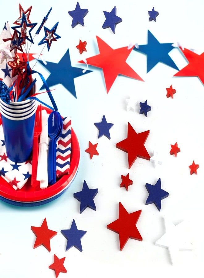 FOIMAS 120pcs 4th of July Wood Stars Ornament Patriotic Wooden Star for Crafts Independence Day Memorial America Flag Labor Day,White Navy Blue and Red - Image 5