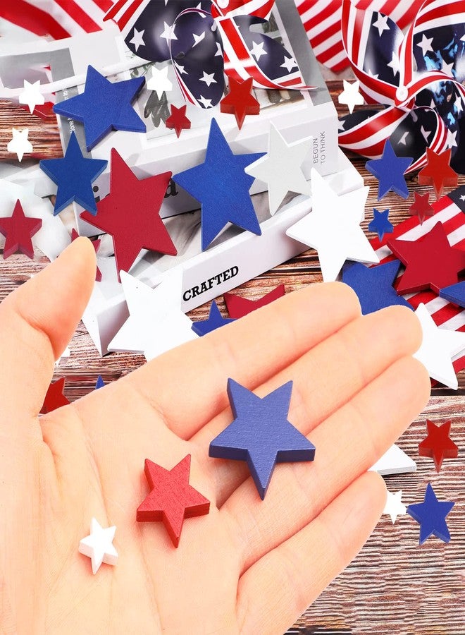 FOIMAS 120pcs 4th of July Wood Stars Ornament Patriotic Wooden Star for Crafts Independence Day Memorial America Flag Labor Day,White Navy Blue and Red - Image 4