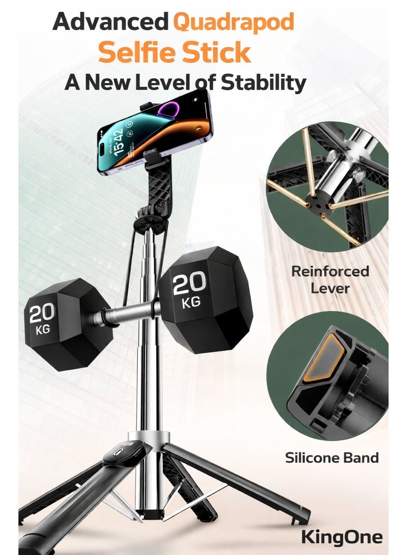 Kingone Ultra Compact Selfie Stick Tripod, 103cm Extendable 4-Leg Phone Stand with Bluetooth Remote, 17.5cm Folded Size, 360° Rotation for iPhone and Android - Image 4