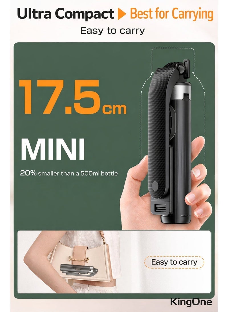 Kingone Ultra Compact Selfie Stick Tripod, 103cm Extendable 4-Leg Phone Stand with Bluetooth Remote, 17.5cm Folded Size, 360° Rotation for iPhone and Android - Image 3