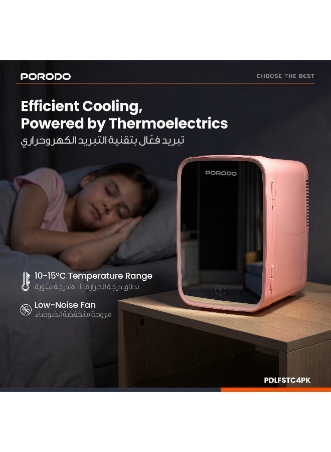 بورودو ثلاجة للعناية بالبشرة مع مرآة LED، ثلاجة مكياج صغيرة سعة 4 لتر، منخفضة الضوضاء، ذات تصميم مناسب للسفر، مثالية للعناية بالبشرة، وغرفة النوم، والسكن الجامعي، والمكتب، والسفر. - Image 3