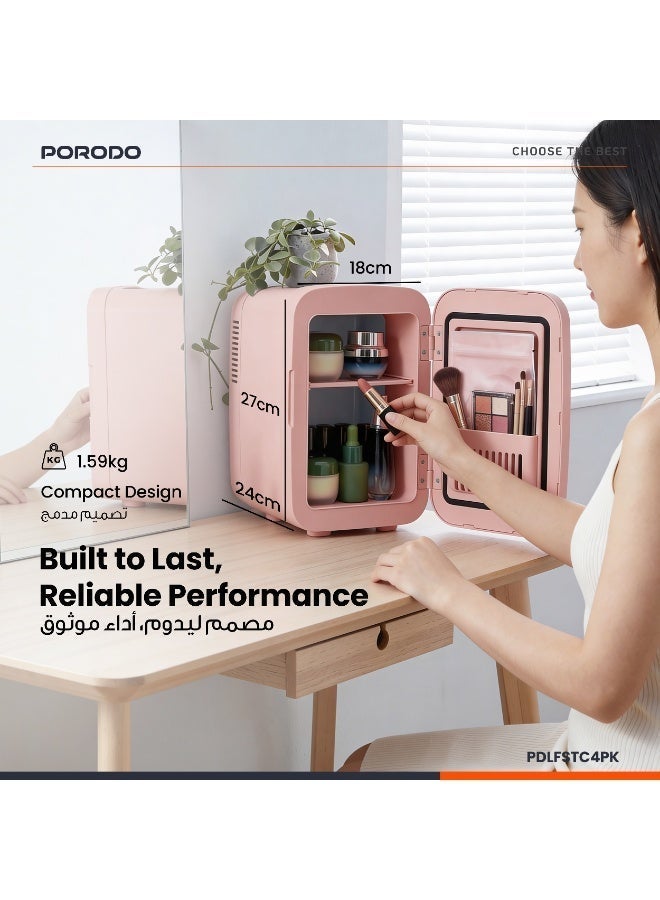 بورودو ثلاجة للعناية بالبشرة مع مرآة LED، ثلاجة مكياج صغيرة سعة 4 لتر، منخفضة الضوضاء، ذات تصميم مناسب للسفر، مثالية للعناية بالبشرة، وغرفة النوم، والسكن الجامعي، والمكتب، والسفر. - Image 4