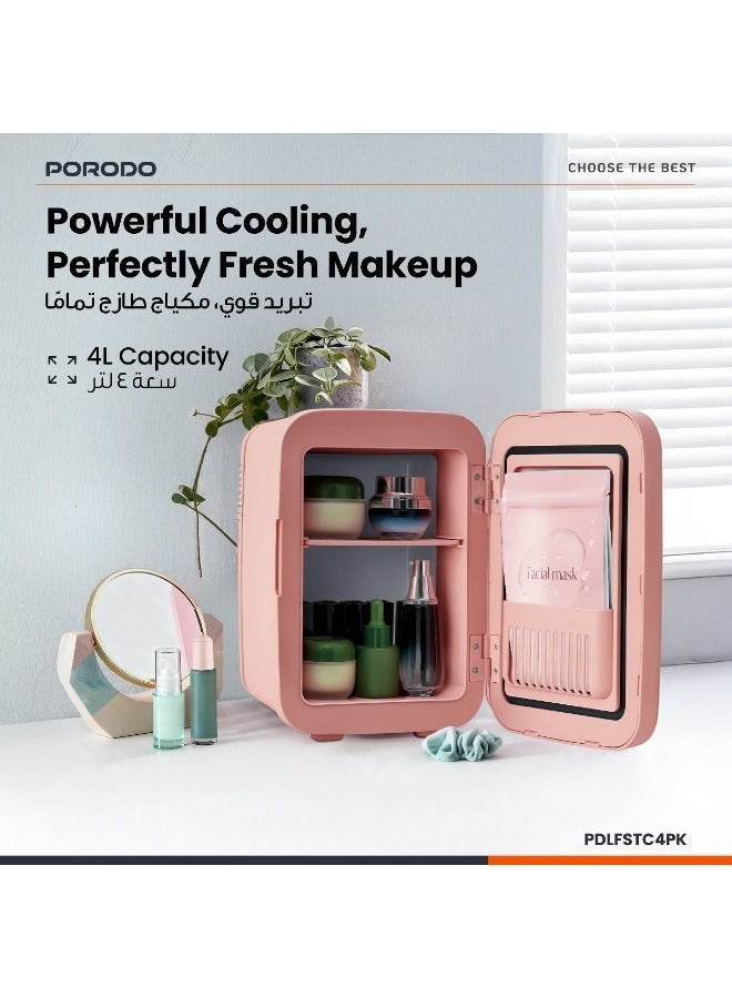 بورودو ثلاجة للعناية بالبشرة مع مرآة LED، ثلاجة مكياج صغيرة سعة 4 لتر، منخفضة الضوضاء، ذات تصميم مناسب للسفر، مثالية للعناية بالبشرة، وغرفة النوم، والسكن الجامعي، والمكتب، والسفر. - Image 5