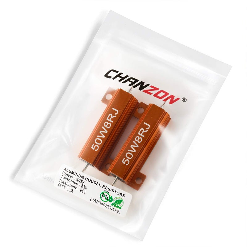 CHANZON 2pcs Wirewound Aluminum Shell Resistor 8 Ω ohm 50W ±5% Tolerance 8R Rohs Certified - Image 3