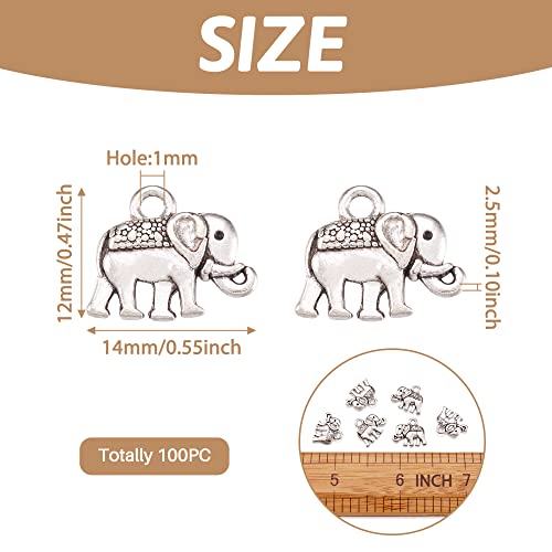 Craftdady 100Pcs Tibetan Antique Silver Lucky Elephant Dangle Charms 12x14mm for DIY Jewelry Making With 1mm Hole - Image 2