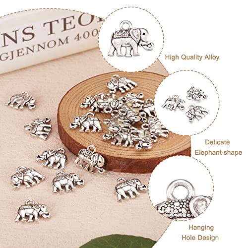 Craftdady 100Pcs Tibetan Antique Silver Lucky Elephant Dangle Charms 12x14mm for DIY Jewelry Making With 1mm Hole - Image 3