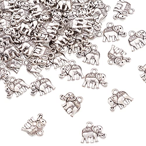Craftdady 100Pcs Tibetan Antique Silver Lucky Elephant Dangle Charms 12x14mm for DIY Jewelry Making With 1mm Hole - Image 1
