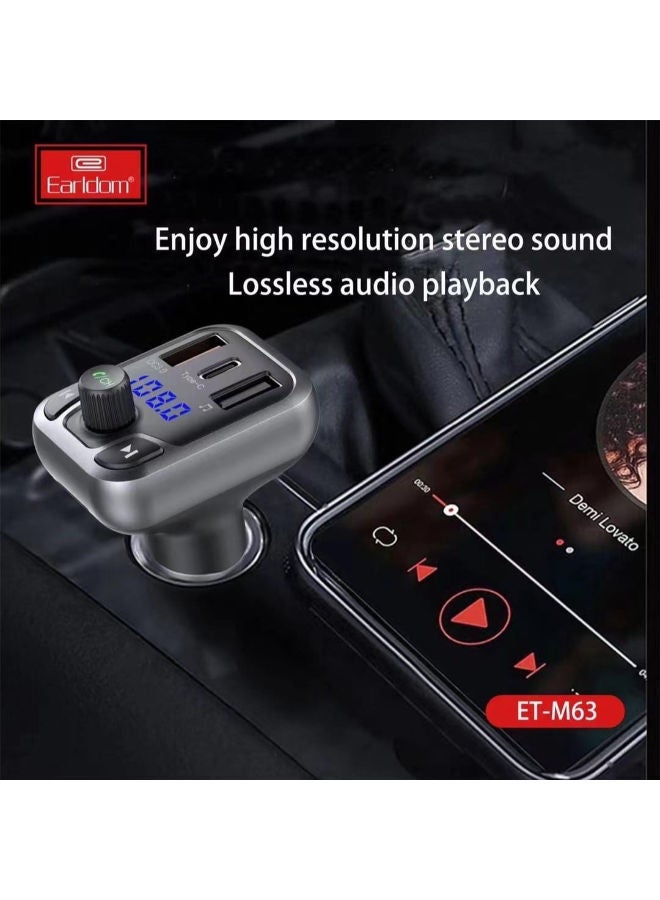 Earldom M63 PD+QC3.0 20W Bluetooth FM Transmitter Charger- Gray - Image 3