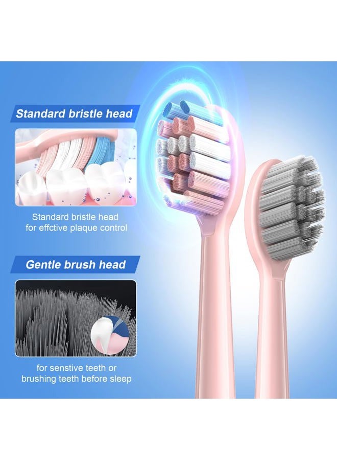 JTF Sonic Electric Toothbrush - with Travel Case and 6 Brush Heads, Fast Charging toothbrushes for 60 Days Long Lasting, 5 Modes Power Toothbrush for Women, Pink - Image 3
