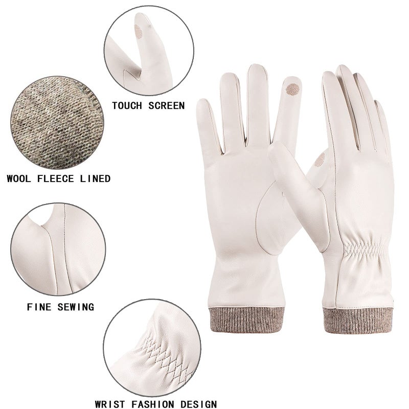 REDESS Winter Leather Gloves for Women, Wool Fleece Lined Warm Gloves, Touchscreen Texting Thick Thermal Snow Driving Gloves - Image 3