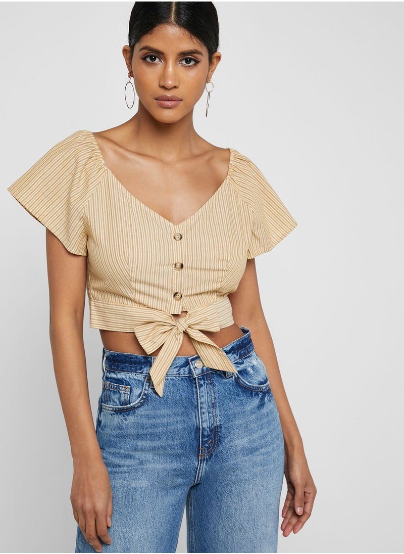 LUMIERE Front Tie Button Down Crop Top  - Image 1