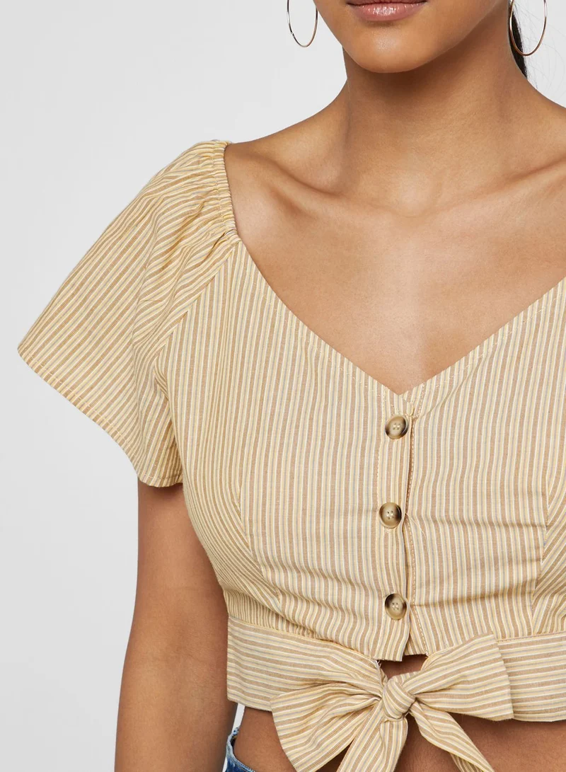 LUMIERE Front Tie Button Down Crop Top