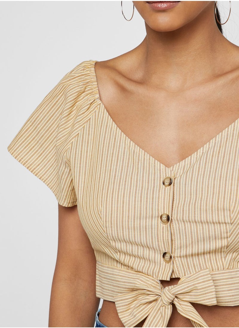LUMIERE Front Tie Button Down Crop Top  - Image 3