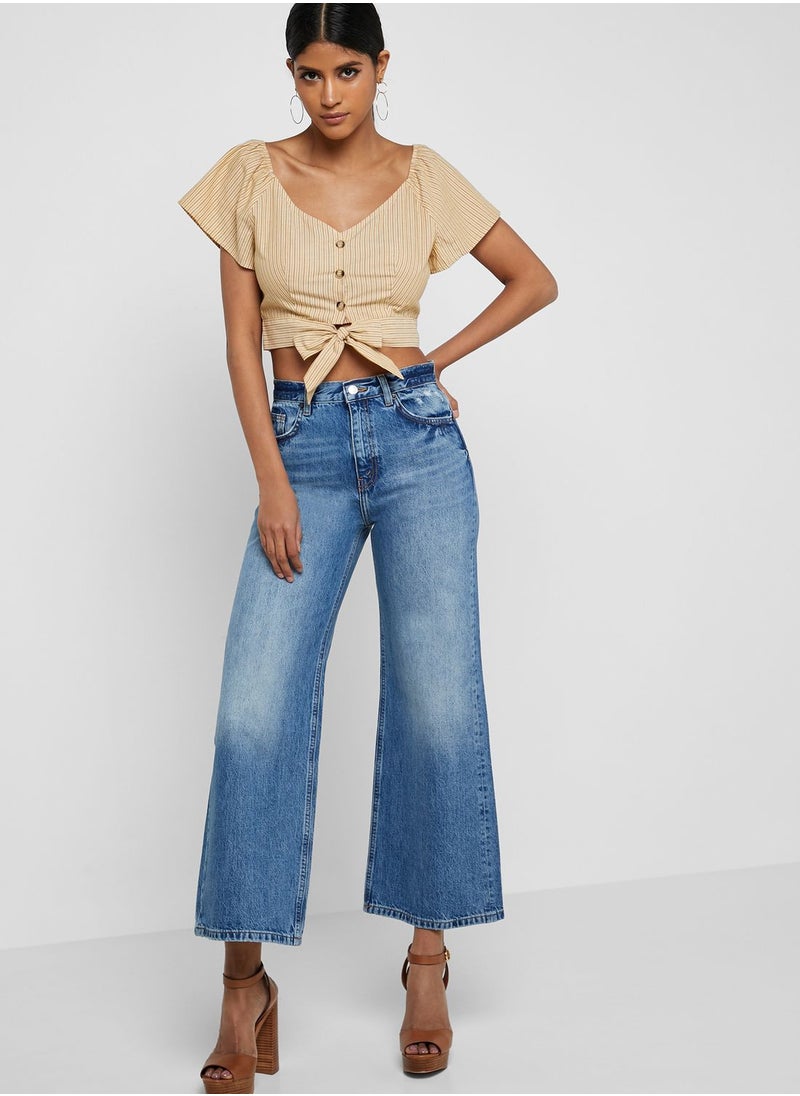 LUMIERE Front Tie Button Down Crop Top  - Image 4