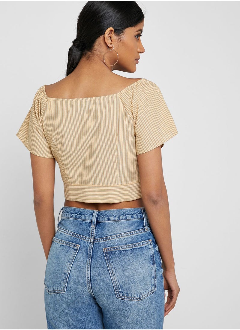 LUMIERE Front Tie Button Down Crop Top  - Image 2