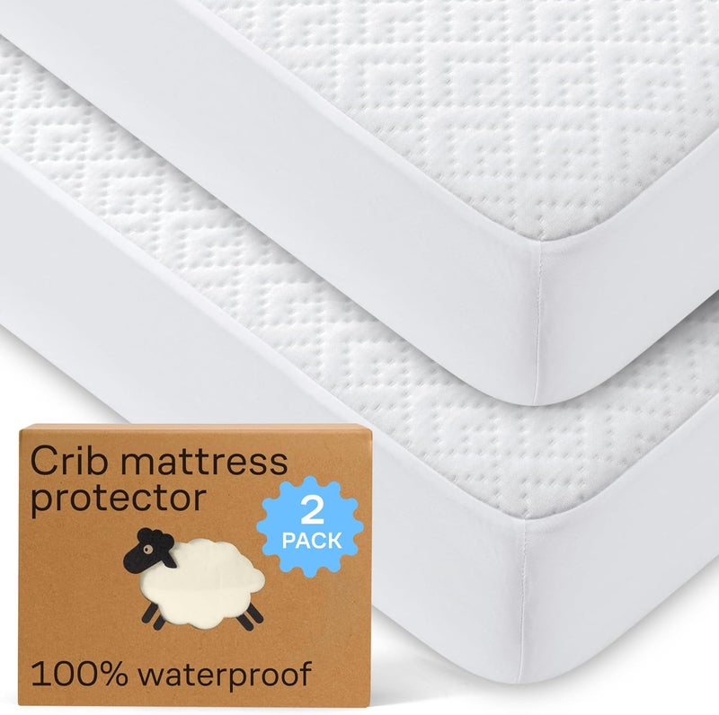 Niagara Sleep Solution Niagara Crib 2 Pack 100 Waterproof Mattress Protector Soft Breathable Crib Mattress Protector with Deep Pocket Mattress Pad for Toddler and Baby 52x28 White  Viscose Made from Bamboo - Image 1