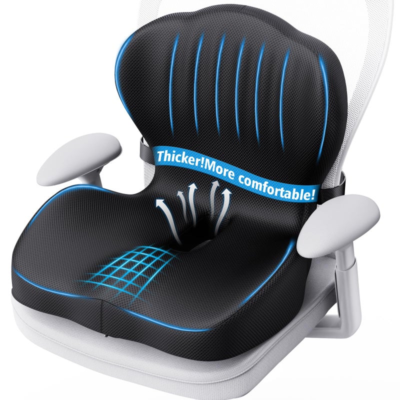Benazcap Memory Foam Seat Cushion with Lumbar Support Pillow for Office Chair, Car & Gaming Seat, Wheelchair, Ergonomic Design for Sciatica & Tailbone Pressure Relief, Black - Image 1