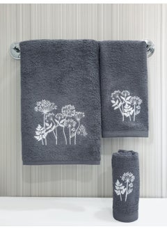 Tanem Home Flower Pattern Embroidered 3 Piece Towel Set 30x50 / 40x60 / 50x90 Cm 
