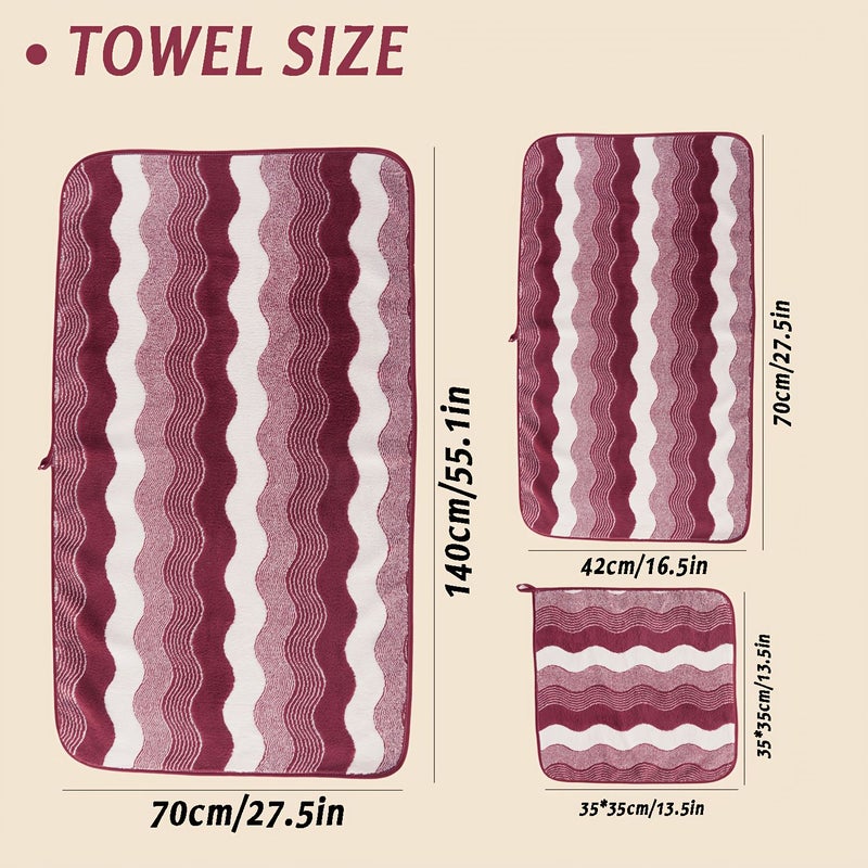 Set Of 6 Coral Fleece Towels Dark Coffee Striped 42 By 27.56 Inch 2 Bath Towels 2 Regular Towels 2 Washcloths - Image 3