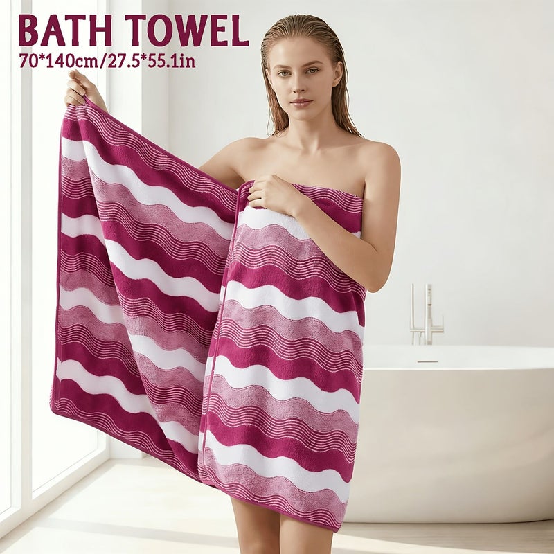 Set Of 6 Coral Fleece Towels Dark Coffee Striped 42 By 27.56 Inch 2 Bath Towels 2 Regular Towels 2 Washcloths - Image 2