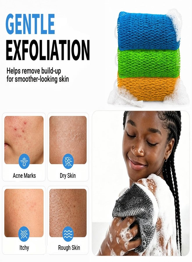 FREGITO African Net Sponge Authentic - 3 Pack Shower Loofah Sponge Body Scrubber, Gentle Deep Face Back Exfoliating Washcloth Quick-Dry Travel Bath Accessories Gifts for All Skin Types - Image 5