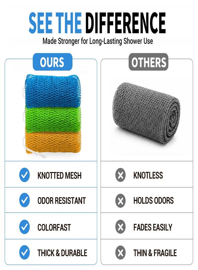 FREGITO African Net Sponge Authentic - 3 Pack Shower Loofah Sponge Body Scrubber, Gentle Deep Face Back Exfoliating Washcloth Quick-Dry Travel Bath Accessories Gifts for All Skin Types - Image 3