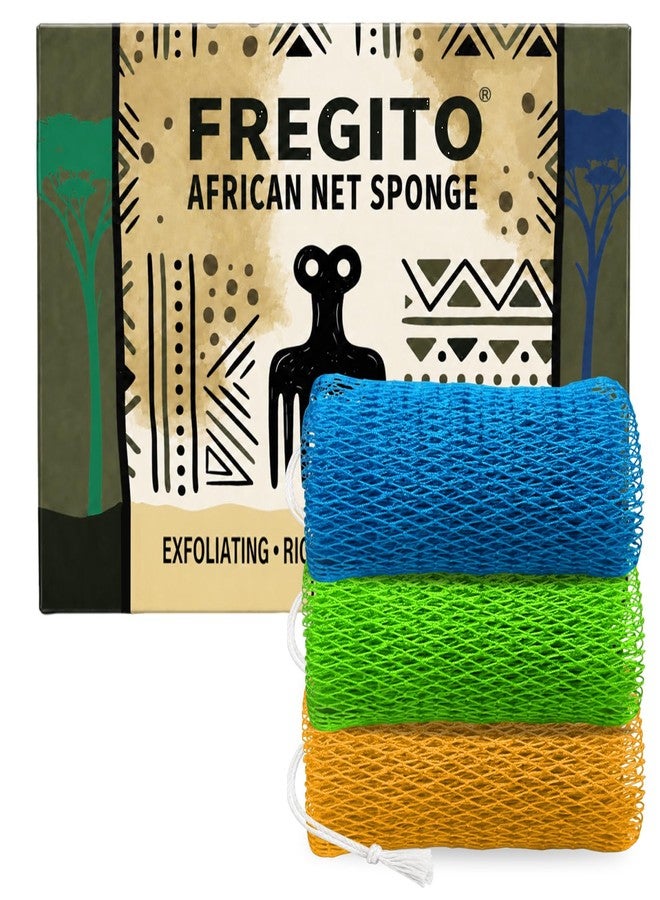 FREGITO African Net Sponge Authentic - 3 Pack Shower Loofah Sponge Body Scrubber, Gentle Deep Face Back Exfoliating Washcloth Quick-Dry Travel Bath Accessories Gifts for All Skin Types - Image 1