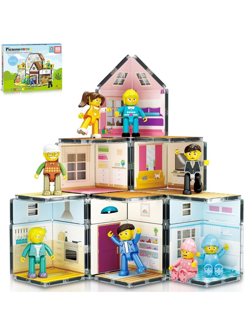 PicassoTiles بلاط بيكاسو المغناطيسي - مجموعة عائلة هومستيد 65 قطعة | ألعاب STEM | مجموعة ألعاب تعليمية | كتل تكديس | تعزز مهارات حل المشكلات والمهارات الحركية الدقيقة | تحسن التنسيق والإبداع | هدية للأطفال والرضع | مجموعة بناء لتطوير عقل الطفل - Image 1