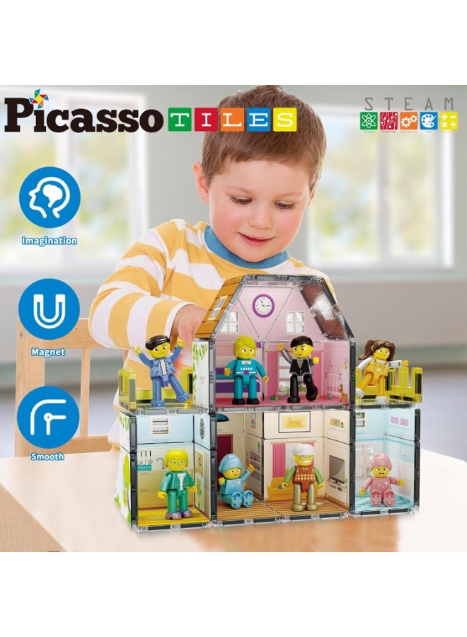 PicassoTiles بلاط بيكاسو المغناطيسي - مجموعة عائلة هومستيد 65 قطعة | ألعاب STEM | مجموعة ألعاب تعليمية | كتل تكديس | تعزز مهارات حل المشكلات والمهارات الحركية الدقيقة | تحسن التنسيق والإبداع | هدية للأطفال والرضع | مجموعة بناء لتطوير عقل الطفل - Image 2